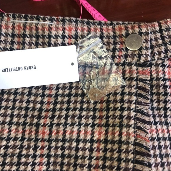 Urban Outfitters Dark Academia Plaid Fringe Wrap Skirt Teryn Fray Houndstooth - Picture 6 of 15